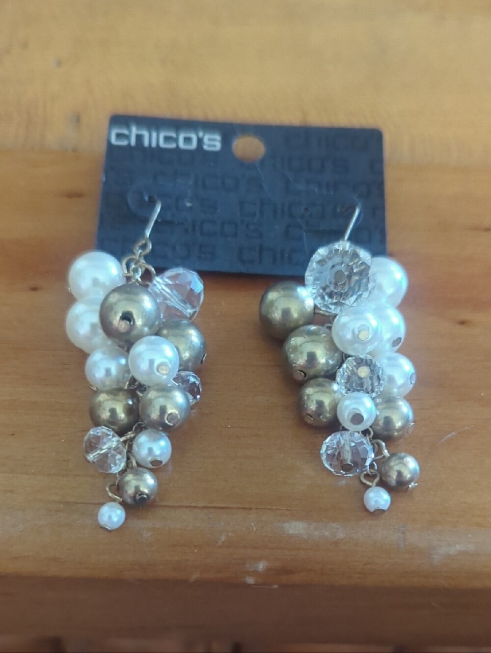 Chico's Gold and White Pearl Cluster Drop Earrings